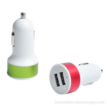5V DC/2.1A dual USB charger for iPad, iPod, iPhone with aluminum decoration
